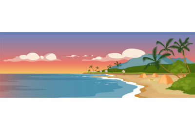 Tropical sandy beach flat color vector illustration