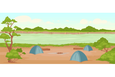 Campground flat color vector illustration