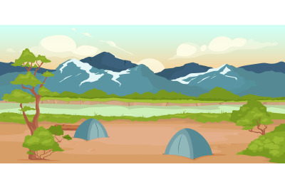 Campground flat color vector illustration