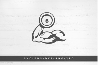 Man&#039;s hand holding a dumbbell icon isolated on white background vector