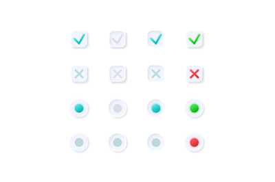 Tick and cross buttons UI elements kit