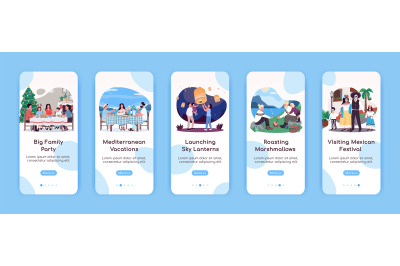 Quality family time onboarding mobile app screen flat vector template