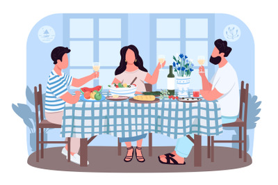 Greek dinner for friends 2D vector web banner&2C; poster