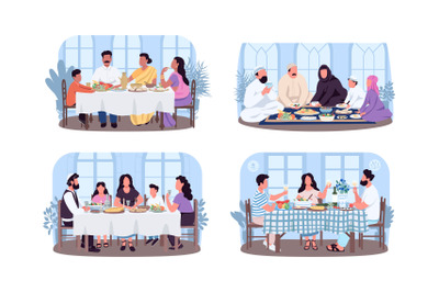 Traditional family dinners 2D vector web banner&2C; poster set