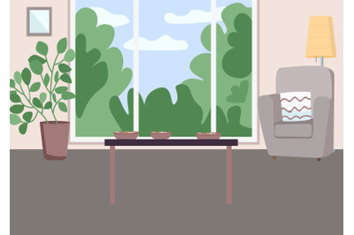 Spacious living room flat color vector illustration