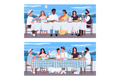 Greek banquet flat color vector illustration set