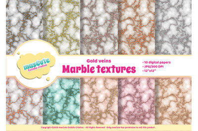 Digital Paper Pack - Gold veins Marble textures