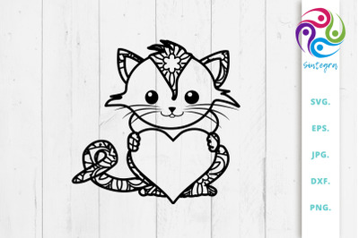 Cute Cat out of Mandala with Heart Svg File