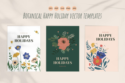Botanical Happy Holiday vector templates