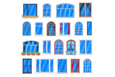 Window frames. Wooden house windows, retro room window frames, house w