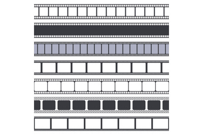 Movie and photo tape. Film strip seamless borders, vintage video or ph