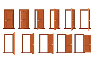 Door animation. Opened and closed wooden doors, sprite animation house