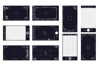 Camera viewfinder frames. Camcorder interface, cam screen with recordi