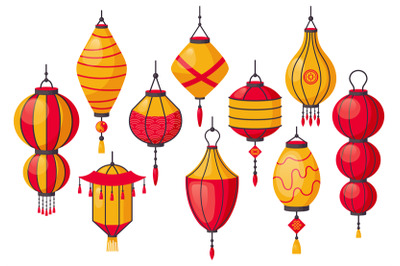 Oriental traditional lantern. Chinese paper lanterns, asian street dec