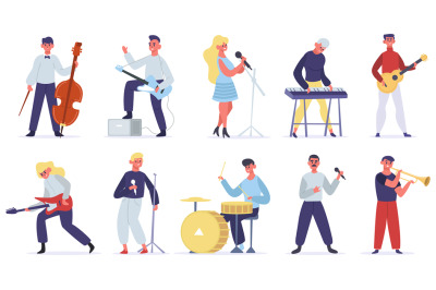 Musicians characters. Guitarist, singer, drummer and singer artist, me