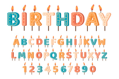 Candles birthday alphabet. Birthday candles ABC letters and numbers, c