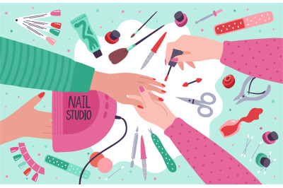 Nail salon. Manicure home service or salon procedure, fingernail care