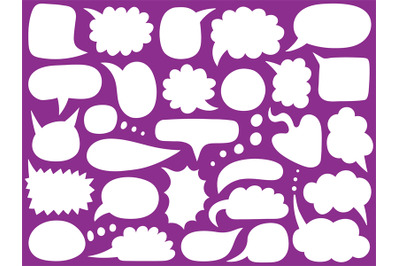 Speech bubbles. Blank empty message balloons&2C; doodle chat clouds&2C; hand