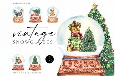 Watercolor christmas snow globe clipart, Vintage Christmas diy cards