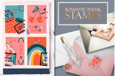 Postage stamps romantic for Valentine&#039;s Day