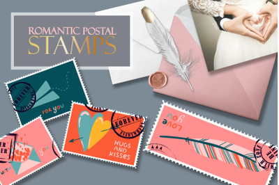 Postage stamps romantic for Valentine&#039;s Day