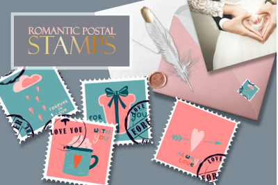 Postage stamps romantic for Valentine&#039;s Day