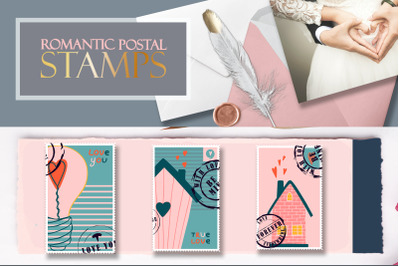 Postage stamps romantic for Valentine&#039;s Day