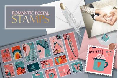 Postage stamps romantic for Valentine&amp;amp;&23;039;s Day BIG