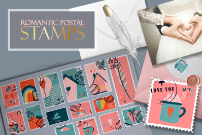 Postage stamps romantic for Valentine&amp;#039;s Day BIG