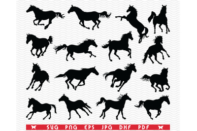 SVG Horses, Black silhouette digital clipart