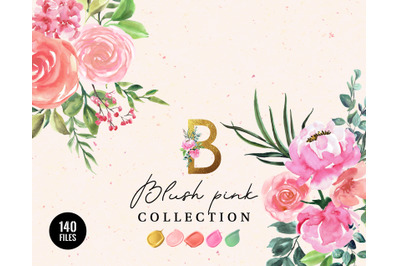 Blush Pink Collection Watercolor Roses &amp; Peonies