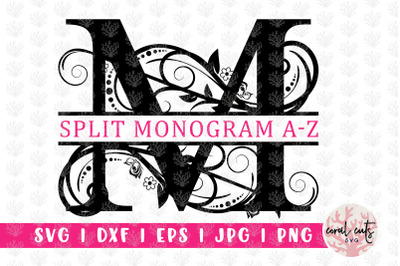 Swirl Floral Split Monogram - Alphabets A to Z - EPS SVG DXF JPG PNG