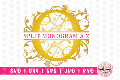 Golden Floral Split Monogram - Alphabets A to Z - EPS SVG DXF JPG PNG