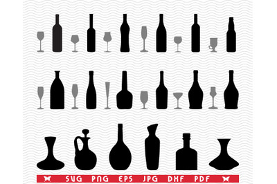 SVG Glasses&2C; Bottles&2C; Black silhouette&2C; Digital clipart