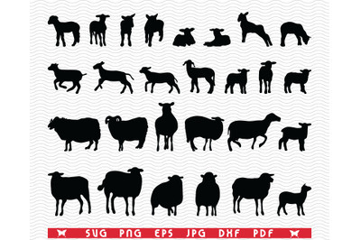 SVG Sheep and Lamb&2C; Black silhouettes&2C; Digital clipart