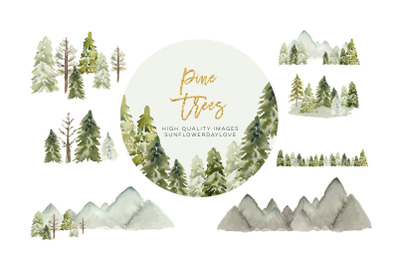 Winter Mountain Pine Trees Frame&2C; Winter Christmas Tree clipart&2C; Water