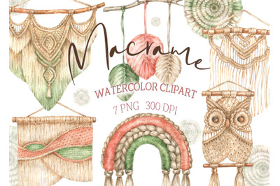 Macrame clipart Watercolor home decor Boho design vintage wedding png