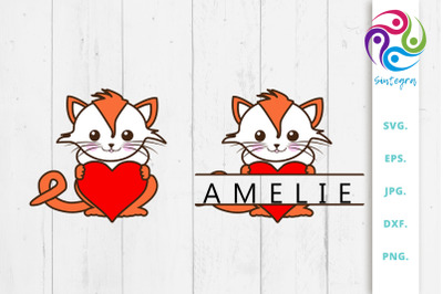 Cat With Heart and Split Monogram Bundle Svg File