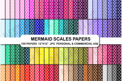 Mermaid scales digital papers, Scallop fish scales pattern