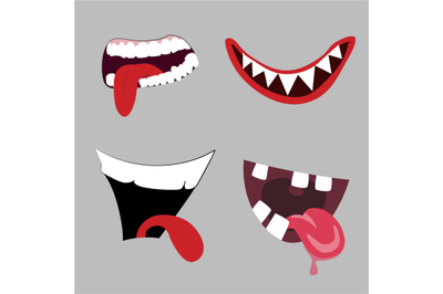 Cartoon monster mouth collection, teeth and tongue