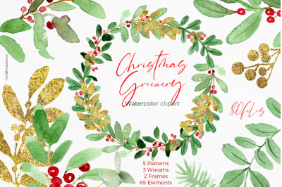 Watercolor Christmas Greenery Clipart