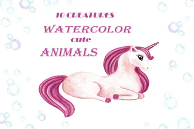 Watercolor cute animals.