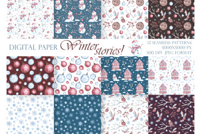 Christmas snowman seamless pattern. Digital paper. New Year. Winter.