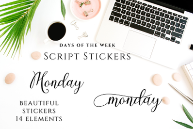 Script Stickers For Journals, Days Of The Week