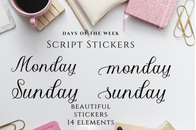 Bullet Journals Planners Stickers, Days of th Week Stickers