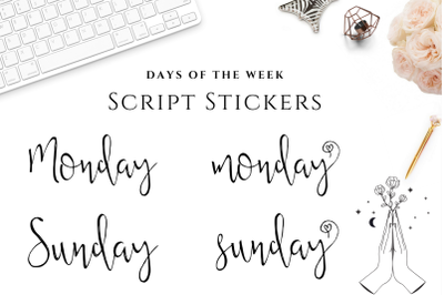 Script Days Of The Week Stickers, Bullet Journals Planners