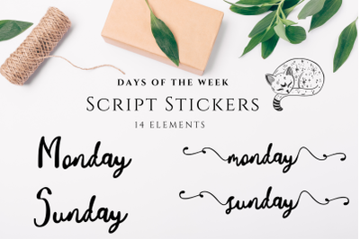 Swirly Calligraphic Lettered Stickers, Days Of The Week Stickers