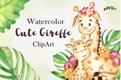 Mother and baby Giraffe clipart