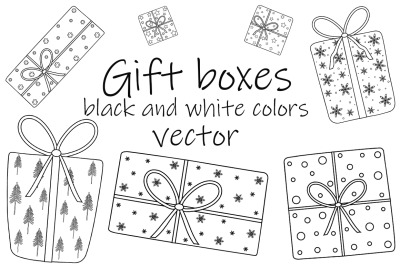 Gift boxes black and white coloring vector. Gift boxes SVG