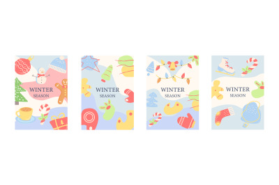 Winter season abstract poster template set
